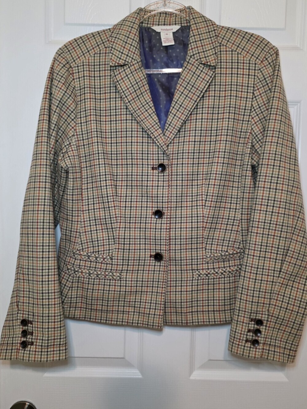Sundance Catalog Blazer Jacket Size 10 Cotton Sz 10 Plaid
